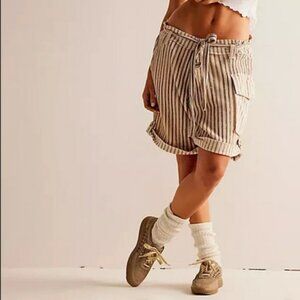 Free People Fp One Harrison Striped Shorts Printed Paper Bag Waist S